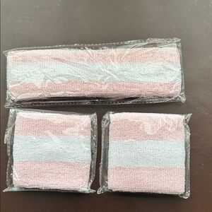 Pink & White Terry Headband + Wristbands Set | New With Tags | Fitness Yoga Spa